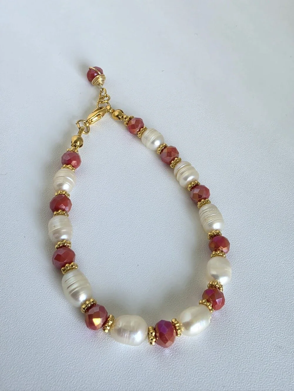 Freshwater Pearl & Pink Crystal Beaded Bracelet 8